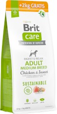 Brit Care Dog Sustainable Adult Medium Breed Chicken Insect 12kg+2kg