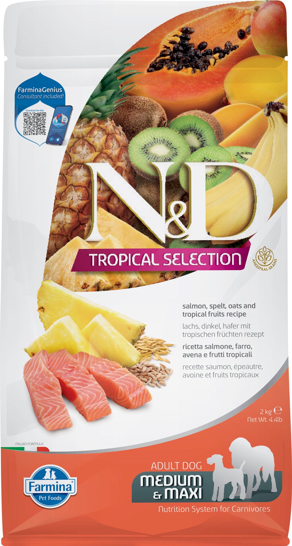 FARMINA ND Dog Tropical Selection Med Maxi Zalm 10 Kg - Graanvrije Hondenbrok Voor Middelgrote & Grote Rassen
