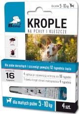 SUPER BENO Krople na pchły i kleszcze dla psów małych 5-10kg 4szt.