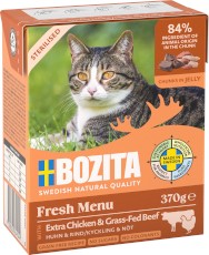 BOZITA Fresh Menu Sterilised Kurczak Wołowina w galarecie bez zbóż dla kota Tetra Recart 370g
