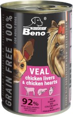 SUPER BENO Adult Bezzbożowe Kąski Cielęcina z Wątróbką i Sercami w sosie 415g