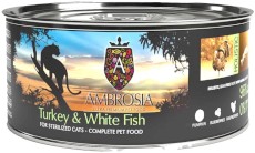 AMBROSIA Cat Sterilized Turkey / White Fish Indyk i Białoryby bez zbóż 150g