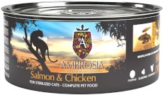 AMBROSIA Cat Sterilized Salmon / Chicken Łosoś i Kurczak bez zbóż 150g