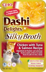 INABA Cat Dashi Delights Kawałki Kurczaka z Tuńczykiem i Łososiem w bulionie 40g