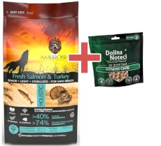 AMBROSIA Dog Senior Mini Light Sterilized Fresh Salmon / Turkey Świeży Łosoś i Indyk 1,5kg + GRATIS DOLINA NOTECI