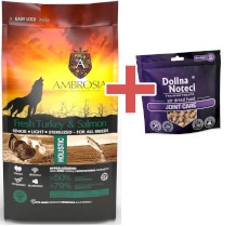 AMBROSIA Dog Senior Light Sterilized Fresh Turkey / Salmon Świeży Indyk i Łosoś 2kg + GRATIS DOLINA NOTECI