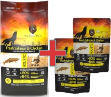 AMBROSIA Dog Adult Mini Fresh Salmon / Chicken Świeży Łosoś i Kurczak 2kg + 200g GRATIS