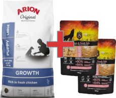 Arion Original Growth Puppy Large Chicken 12kg + 200g Karmy SuperPremium GRATIS !!
