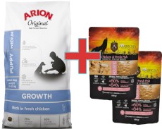 Arion Original Growth Puppy Medium Chicken 12kg + 200g Karmy SuperPremium GRATIS !!