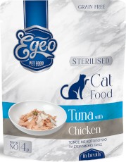EGEO Cat Food Sterilised Tuńczyk z Kurczakiem w rosole dla kota Saszetka 85g