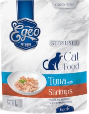 EGEO Cat Food Sterilised Tuńczyk z Krewetkami w galaretce dla kota Saszetka 85g