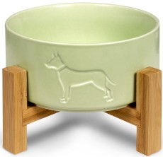 GLEE Food Drink Bowl Woof Miska ceramiczna na podstawce z bambusa Mint S 450ml