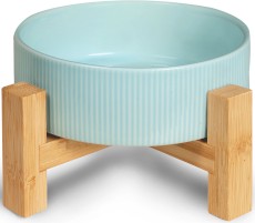 GLEE Food Drink Bowl Stripes Miska ceramiczna na podstawce z bambusa Niebieska M 800ml