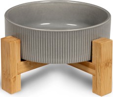 GLEE Food Drink Bowl Stripes Miska ceramiczna na podstawce z bambusa Szara M 800ml