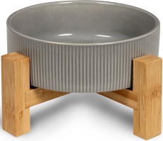 GLEE Food Drink Bowl Stripes Miska ceramiczna na podstawce z bambusa Szara S 400ml