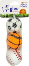GLEE piłki sportowe dla psa z piszczałką 5 cm zestaw 3 sztuki mix wzorów sportowych