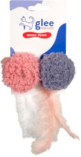 GLEE For Cats Wooly Twins zestaw dwóch pluszowych piłeczek dla kota z piórkami