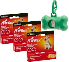 FIPREX Spot-On Krople na kleszcze pchły S 2-10kg 3szt. + Worki na odchody GRATIS !!