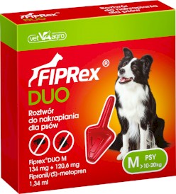 FIPREX DUO Krople na kleszcze pchły u psa M 10-20kg 1szt.