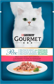 PURINA GOURMET Perle mini Fileciki z Pstrągiem i szpinakiem 85g