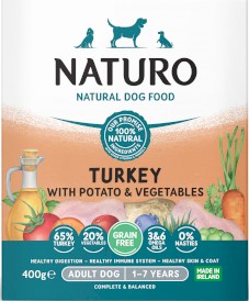 NATURO Adult Dog GF Indyk Ziemniaki Warzywa tacka 400g - Zdjęcie główne