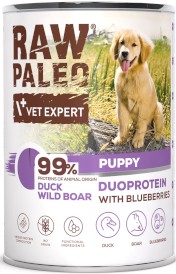 Vet Expert RAW PALEO Puppy Duoprotein Duck Wild Boar Kaczka Dzik Borówki 400g - Zdjęcie główne