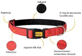 DINGO Terra Fire Obroża wegańska z zapięciem plastikowym Czerwona S - Zdjęcie nr 3