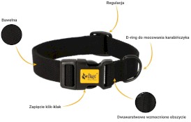 DINGO Qoton Obroża bawełniana Czarna S 16mm x 35cm - Zdjęcie nr 5