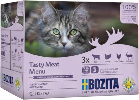 BOZITA Tasty Meat Menu mięsne w sosie bez zbóż dla kota 12x85g - Zdjęcie główne