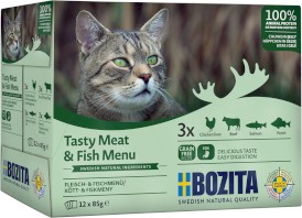 BOZITA Tasty Meat / Fish Menu mięsne i rybne w galaretce bez zbóż dla kota 12x85g - Zdjęcie główne