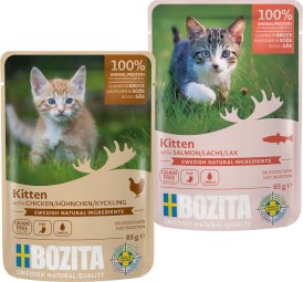 BOZITA Kitten Tasty Meat / Fish Menu Kawałki mięs w sosie bez zbóż dla kociąt 12x85g - Zdjęcie nr 3