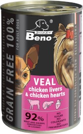 SUPER BENO Adult Bezzbożowe Kąski Cielęcina z Wątróbką i Sercami w sosie 415g - Zdjęcie główne