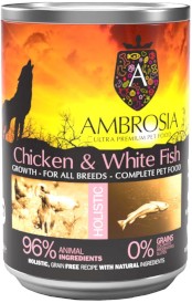 AMBROSIA Dog Puppy Growth Chicken / White Fish Kurczak i Białoryby bez zbóż 12x400g - Zdjęcie nr 2