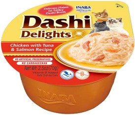 INABA Cat Dashi Delights Kawałki Kurczaka z Tuńczykiem i Łososiem w bulionie 70g - Zdjęcie główne