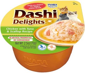 INABA Cat Dashi Delights Kawałki Kurczaka z Tuńczykiem i Przegrzebkami w bulionie 70g - Zdjęcie główne