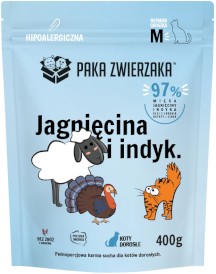 PAKA ZWIERZAKA Jagnięcina i Indyk M bez zbóż dla kotów 400g - Zdjęcie główne