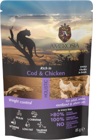 AMBROSIA Cat Adult / Senior / Sterilized Cod / Chicken Dorsz i Kurczak 85g - Zdjęcie główne