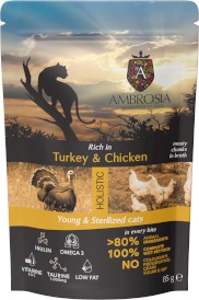 AMBROSIA Cat Young / Sterilised Turkey / Chicken Indyk i Kurczak 12x85g  + 100g GRATIS - Zdjęcie nr 3