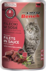 SUPER BENEK Filiecki w sosie na parze Wołowina z Pomidorami bez zbóż 85g - Zdjęcie główne
