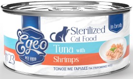 EGEO Cat Food Sterilized Tuńczyk z Krewetkami w rosole dla kota Puszka 70g - Zdjęcie główne