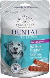 CELEBRATE FRESHNESS Dental Filled Sticks Pałeczki Kaczka z Żurawiną 150g - Zdjęcie główne