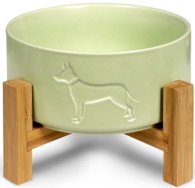 GLEE Food Drink Bowl Woof Miska ceramiczna na podstawce z bambusa Mint M 900ml - Zdjęcie główne