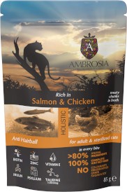 AMBROSIA Cat Adult / Sterilized Salmon / Chicken Łosoś i Kurczak 12x85g + 100g GRATIS - Zdjęcie nr 3