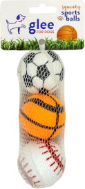 GLEE piłki sportowe dla psa z piszczałką 5 cm zestaw 3 sztuki mix wzorów sportowych