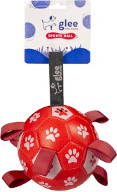 GLEE piłka piłkarska dla psa z uchwytami czerwono-biała rozmiar medium 15 cm