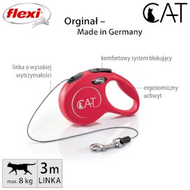 FLEXI Classic Cat Smycz linka 3m czerwona - Zdjęcie nr 2