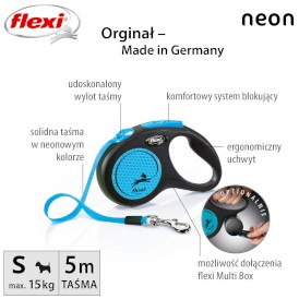 FLEXI NEW NEON Smycz taśmowa S / 5m niebieska - Zdjęcie nr 2