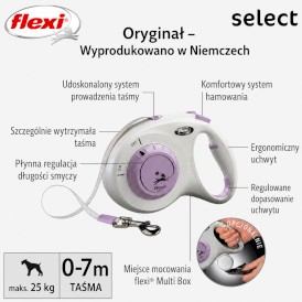 FLEXI Select Smycz taśmowa Szara / Liliowa 7m - Zdjęcie nr 5